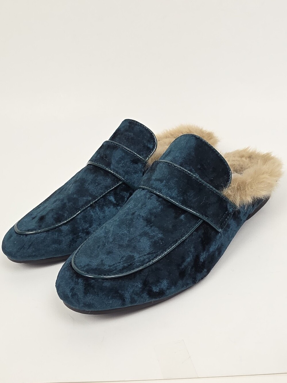 Steve Madden Kaden Green Velvet Fur Smoking Flats Loafer Mule - 7.5 - Picture 6 of 11